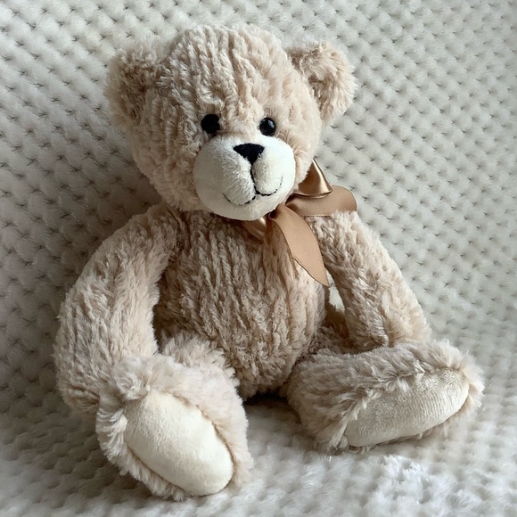 GANZ Ripley Beige Plush Bear H14710 Stuffed Animal Toy w Tan Bow - Picture 13 of 14